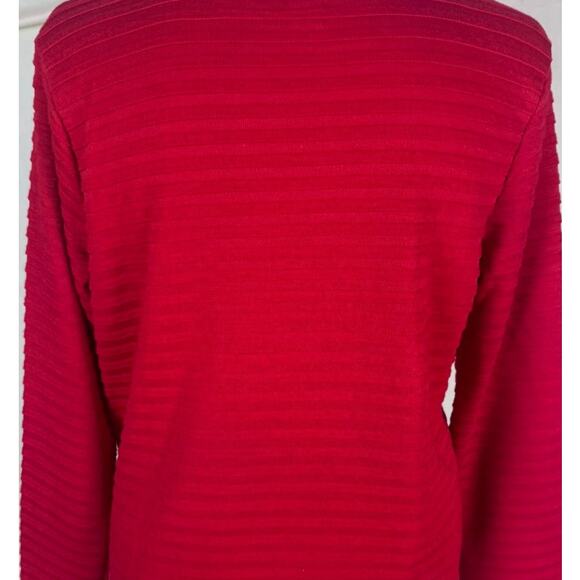 Liz Claiborne PL Petite Large Red Ribbed Pullover Sweater Button Shoulder Accent - Picture 5 of 7